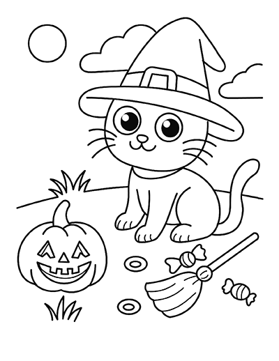 Witch Cat Coloring Page