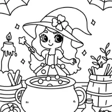 Witches Cauldron Coloring Page