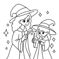 Wizard Mom And Daughter Coloring Page