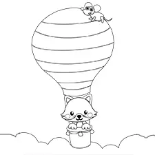 Wolf & Mouse In A Hot Air Balloon Coloring Page Black & White