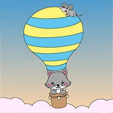 Wolf & Mouse In A Hot Air Balloon Coloring Page