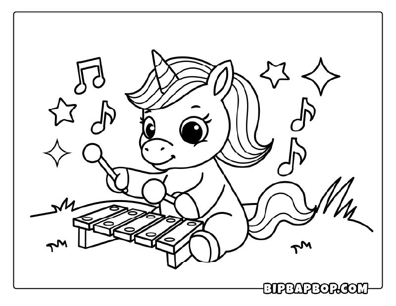 Xylophone Unicorn Coloring Page