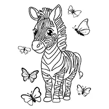 Zebra With Butterflies Coloring Page Black & White