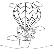 Zebra & Deer In A Hot Air Balloon Coloring Page Black & White