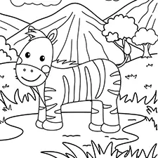 Zebra In A Field Coloring Page Black & White