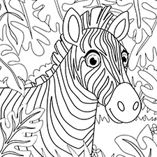 Zebra In The Jungle Coloring Page Black & White
