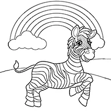 Zebra With A Rainbow Coloring Page Black & White