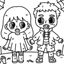 Zombie Kids Coloring Page